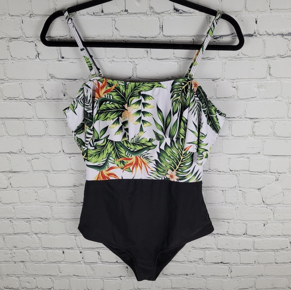 PATPAT | flounce ruffle floral one piece swim bathing suit